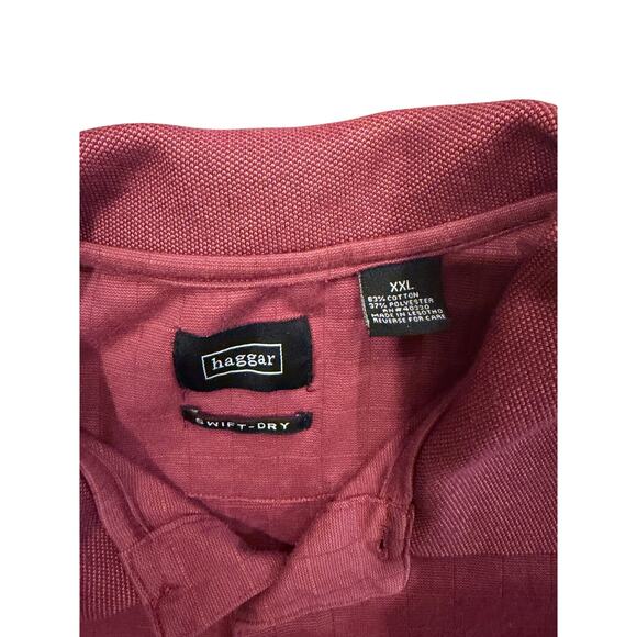 Haggar Swift Dry Polo Mens Sz 2XL Geometric Pattern Burgundy Golf Performance - Picture 3 of 5